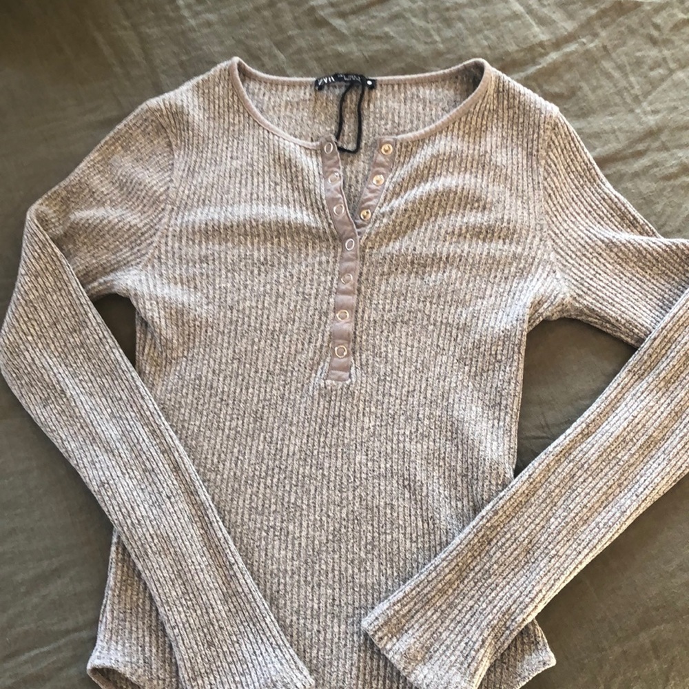 Zara Long Sleeve Grey Bodysuit